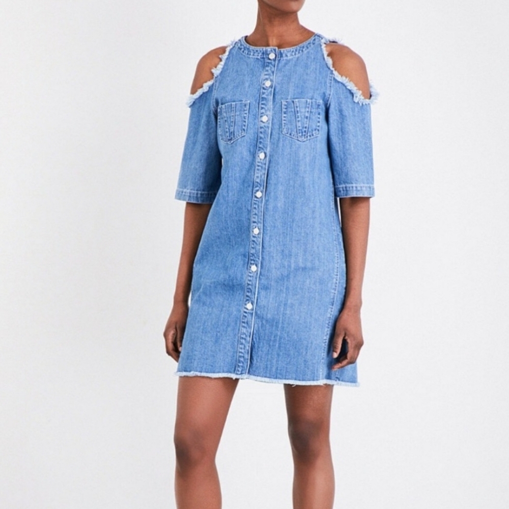 Maje Distressed Cold Shoulder Denim Dress Small